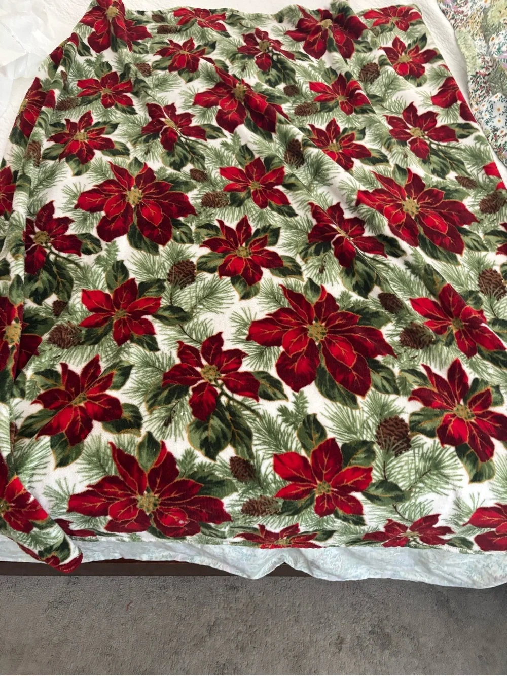Holiday Floral Plush Throw Blanket - Red & Green